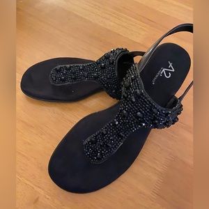 A2 by Aerosoles beaded black thong sandals Size 10 ECU